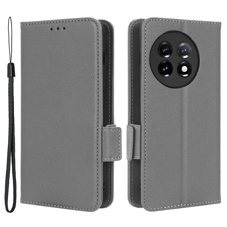 For OnePlus Ace 2 5G / 11R 5G Phone Case Folding Stand Litchi Texture Leather Wallet Phone Cover - Grey