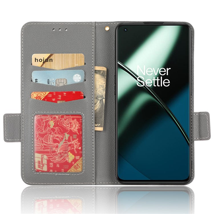 For OnePlus Ace 2 5G / 11R 5G Phone Case Folding Stand Litchi Texture Leather Wallet Phone Cover - Grey