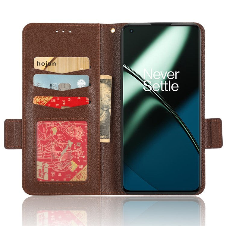 For OnePlus Ace 2 5G / 11R 5G Phone Case Folding Stand Litchi Texture Leather Wallet Phone Cover - Brown