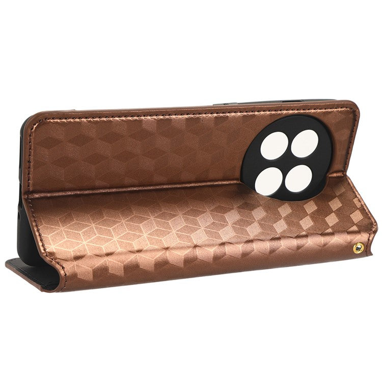 For OnePlus Ace 2 5G / 11R 5G Wallet Stand Phone Case PU Leather Imprinted Rhombus Pattern Phone Cover - Brown