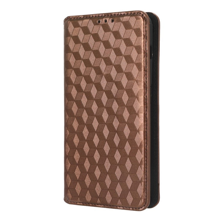 For OnePlus Ace 2 5G / 11R 5G Wallet Stand Phone Case PU Leather Imprinted Rhombus Pattern Phone Cover - Brown