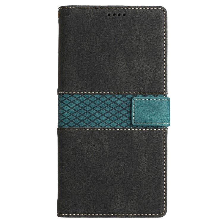 Grid Splicing PU Leather Phone Case for Google Pixel 7a , Stand Wallet Phone Case with Strap - Black