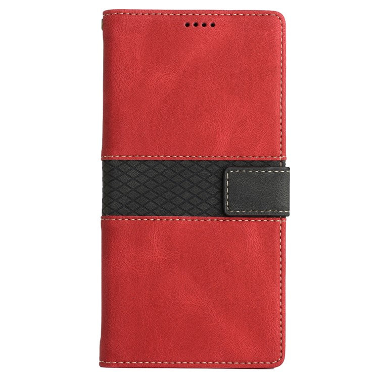 Grid Splicing PU Leather Phone Case for Google Pixel 7a , Stand Wallet Phone Case with Strap - Red