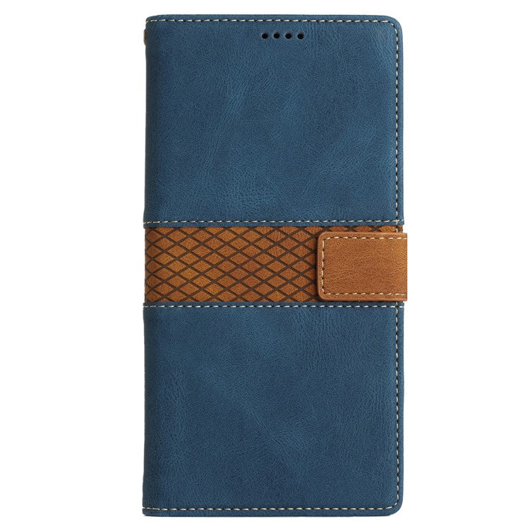 Grid Splicing PU Leather Phone Case for Google Pixel 7a , Stand Wallet Phone Case with Strap - Blue