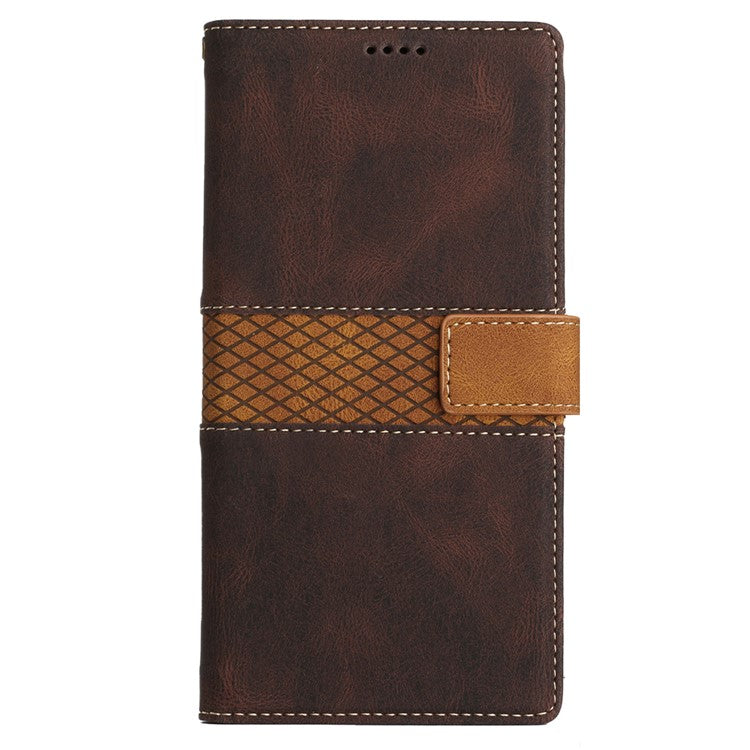 Grid Splicing PU Leather Phone Case for Google Pixel 7a , Stand Wallet Phone Case with Strap - Brown