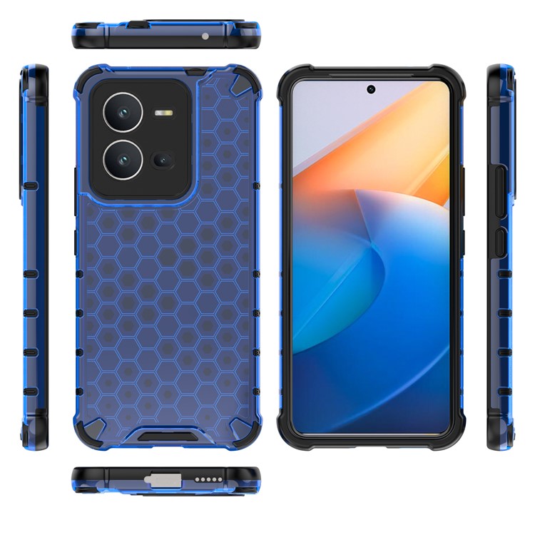 For vivo V25 5G Anti-Scratch Phone Cover Honeycomb Texture TPU+PC Shockproof Back Case - Blue