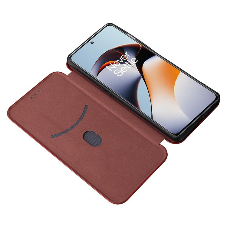 For OnePlus Ace 2 5G / 11R 5G Card Holder Phone Cover Carbon Fiber Texture Leather Phone Stand Case - Brown
