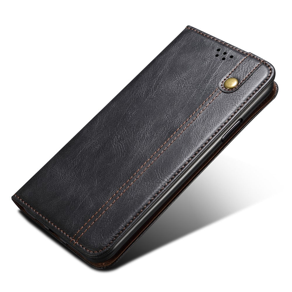 For Samsung Galaxy M14 5G Wallet Waxy Crazy Horse Texture Leather Phone Case Stand Cell Phone Cover - Black