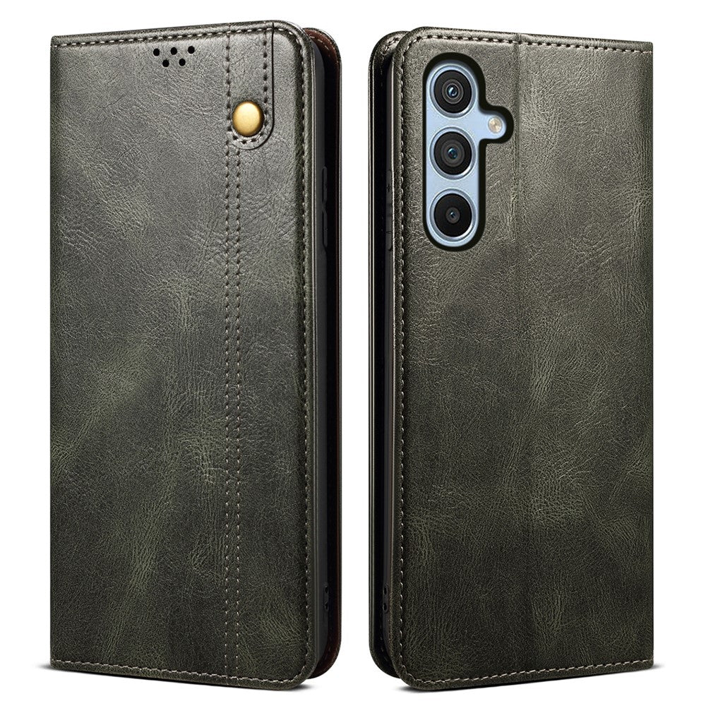 For Samsung Galaxy M14 5G Wallet Waxy Crazy Horse Texture Leather Phone Case Stand Cell Phone Cover - Green