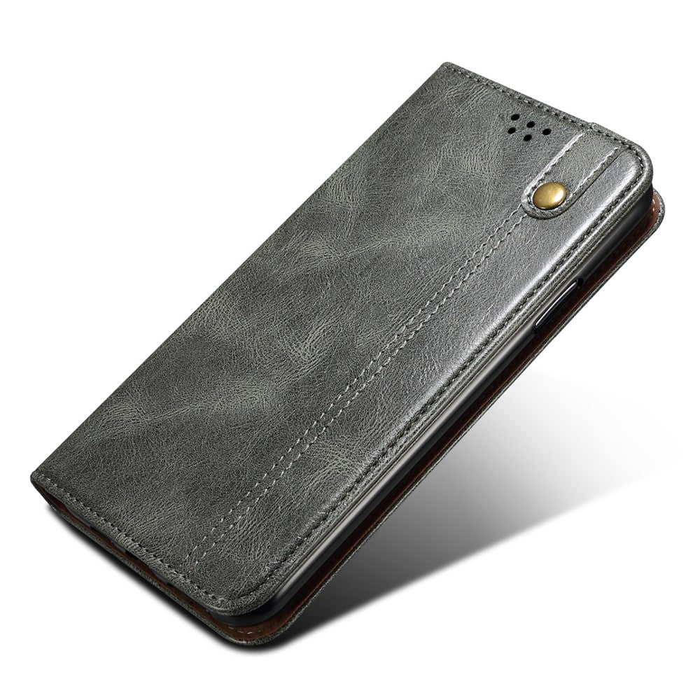 For Samsung Galaxy M14 5G Wallet Waxy Crazy Horse Texture Leather Phone Case Stand Cell Phone Cover - Green