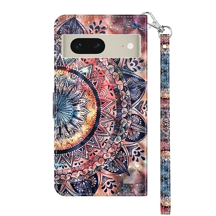 For Google Pixel 7 5G PU Leather Wallet Stand Phone Case 3D Pattern Printing Anti-drop Shell - Color Mandala