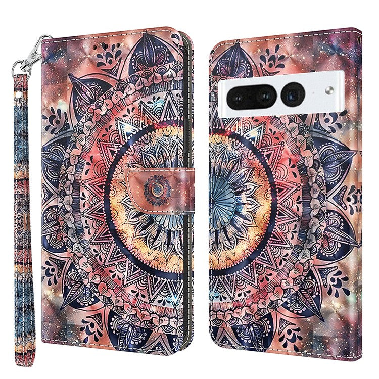 For Google Pixel 7 Pro 5G PU Leather Phone Case 3D Pattern Printing Flip Stand Wallet Shell - Color Mandala