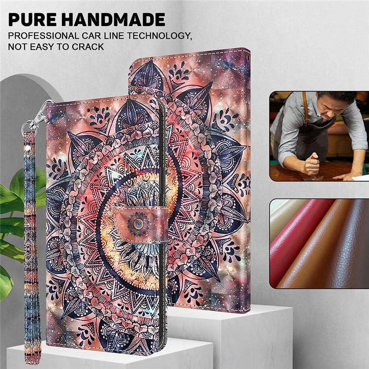 For Google Pixel 7 Pro 5G PU Leather Phone Case 3D Pattern Printing Flip Stand Wallet Shell - Color Mandala