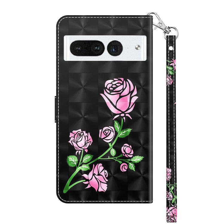 For Google Pixel 7 Pro 5G PU Leather Phone Case 3D Pattern Printing Flip Stand Wallet Shell - Rose Flower