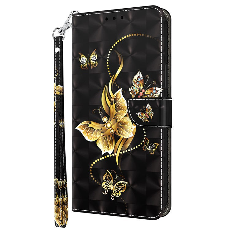 For Google Pixel 7 Pro 5G PU Leather Phone Case 3D Pattern Printing Flip Stand Wallet Shell - Golden Butterfly