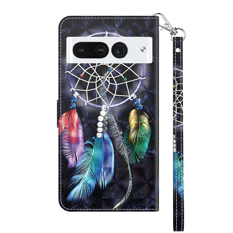 For Google Pixel 7 Pro 5G PU Leather Phone Case 3D Pattern Printing Flip Stand Wallet Shell - Dream Catcher