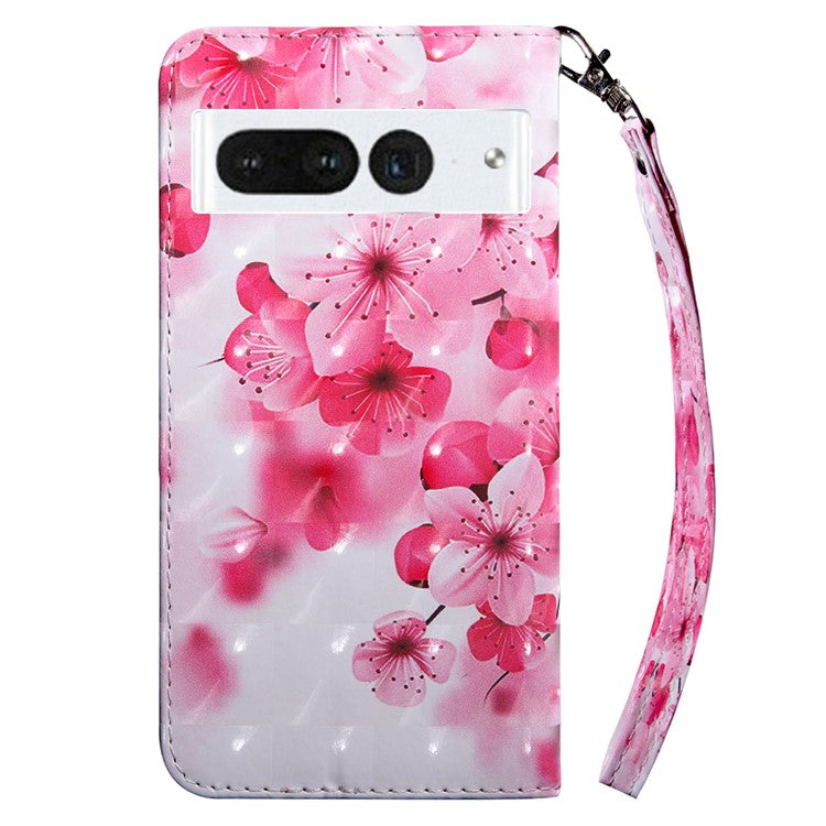 For Google Pixel 7 Pro 5G PU Leather Phone Case 3D Pattern Printing Flip Stand Wallet Shell - Red Flower