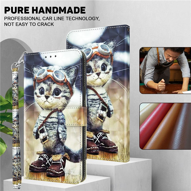 For Google Pixel 7 Pro 5G PU Leather Phone Case 3D Pattern Printing Flip Stand Wallet Shell - Standing Cat