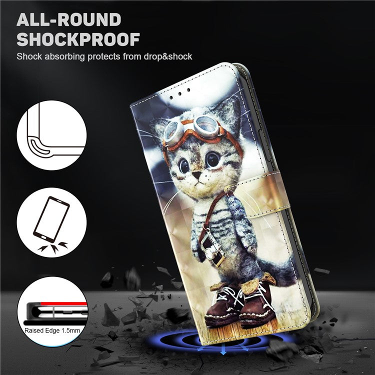 For Google Pixel 7 Pro 5G PU Leather Phone Case 3D Pattern Printing Flip Stand Wallet Shell - Standing Cat