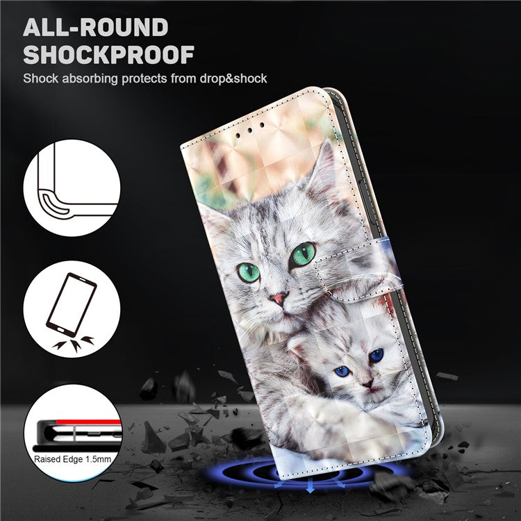 For Google Pixel 7 Pro 5G PU Leather Phone Case 3D Pattern Printing Flip Stand Wallet Shell - Two Cats