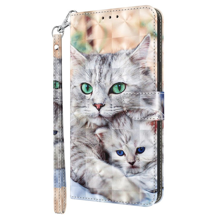 For Google Pixel 7 Pro 5G PU Leather Phone Case 3D Pattern Printing Flip Stand Wallet Shell - Two Cats