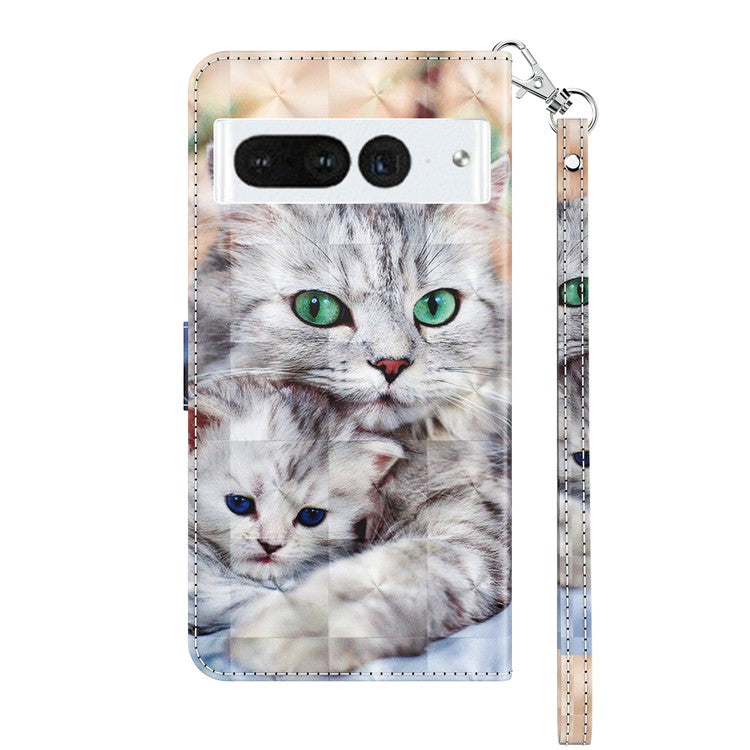 For Google Pixel 7 Pro 5G PU Leather Phone Case 3D Pattern Printing Flip Stand Wallet Shell - Two Cats