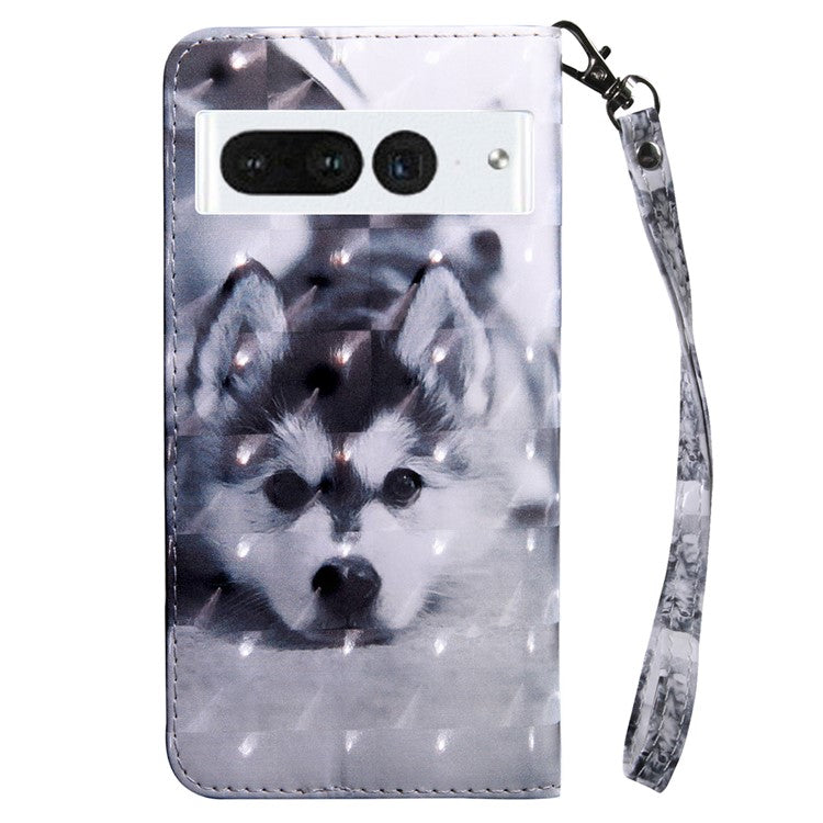 For Google Pixel 7 Pro 5G PU Leather Phone Case 3D Pattern Printing Flip Stand Wallet Shell - Husky