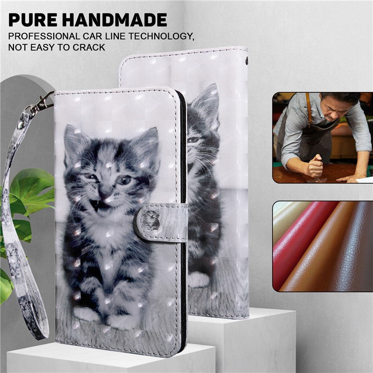 For Google Pixel 7 Pro 5G PU Leather Phone Case 3D Pattern Printing Flip Stand Wallet Shell - Cat