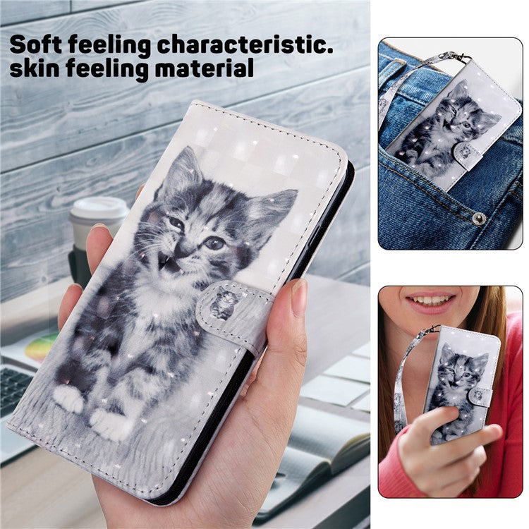 For Google Pixel 7 Pro 5G PU Leather Phone Case 3D Pattern Printing Flip Stand Wallet Shell - Cat