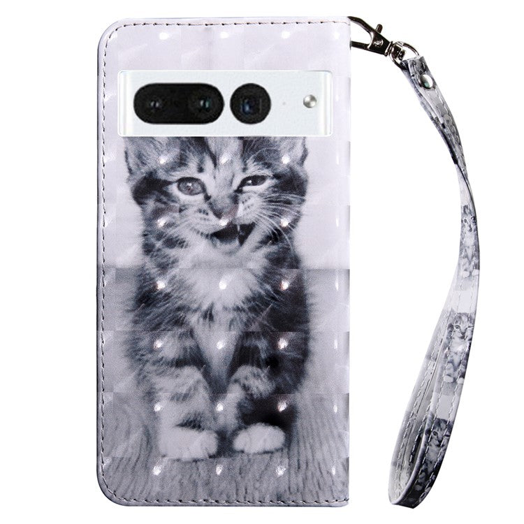 For Google Pixel 7 Pro 5G PU Leather Phone Case 3D Pattern Printing Flip Stand Wallet Shell - Cat
