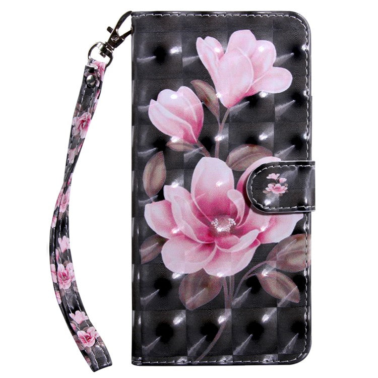 For Google Pixel 7a PU Leather Stand Wallet Shockproof Cover 3D Pattern Printing Phone Case - Pink Flower