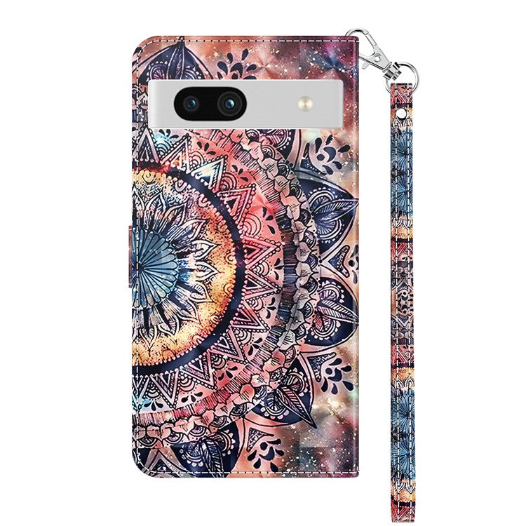 For Google Pixel 7a PU Leather Stand Wallet Shockproof Cover 3D Pattern Printing Phone Case - Color Mandala