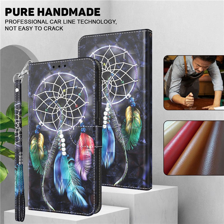 For Google Pixel 7a PU Leather Stand Wallet Shockproof Cover 3D Pattern Printing Phone Case - Dream Catcher