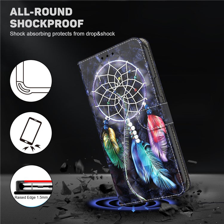 For Google Pixel 7a PU Leather Stand Wallet Shockproof Cover 3D Pattern Printing Phone Case - Dream Catcher