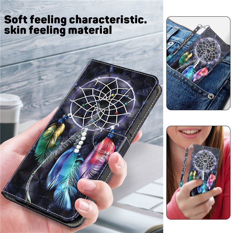 For Google Pixel 7a PU Leather Stand Wallet Shockproof Cover 3D Pattern Printing Phone Case - Dream Catcher