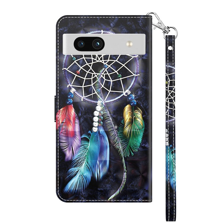 For Google Pixel 7a PU Leather Stand Wallet Shockproof Cover 3D Pattern Printing Phone Case - Dream Catcher