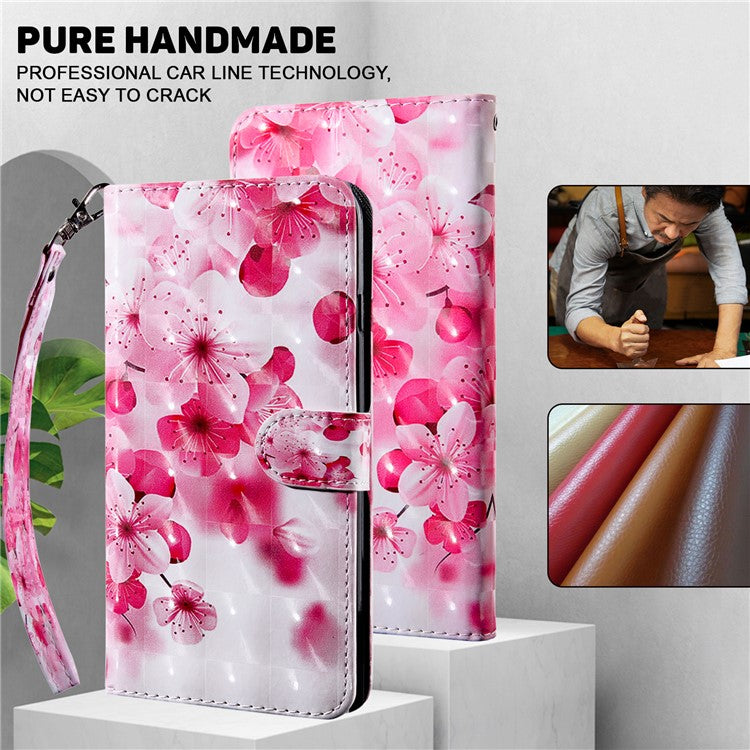 For Google Pixel 7a PU Leather Stand Wallet Shockproof Cover 3D Pattern Printing Phone Case - Red Flower