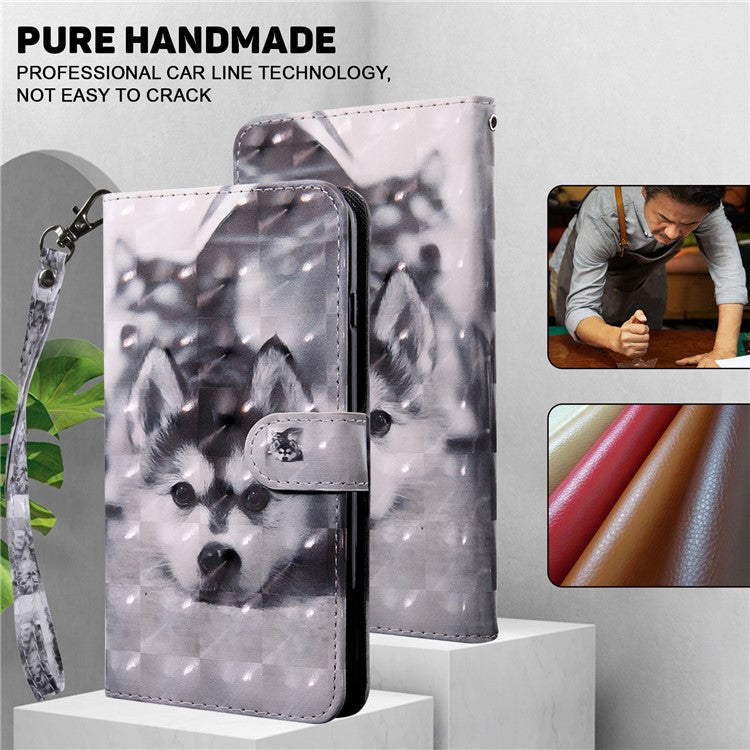 For Google Pixel 7a PU Leather Stand Wallet Shockproof Cover 3D Pattern Printing Phone Case - Husky
