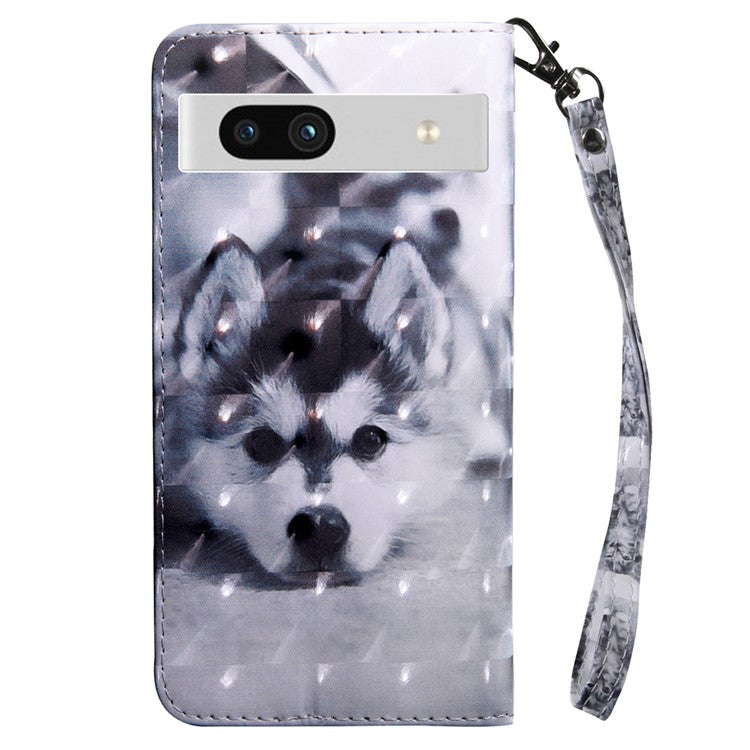 For Google Pixel 7a PU Leather Stand Wallet Shockproof Cover 3D Pattern Printing Phone Case - Husky