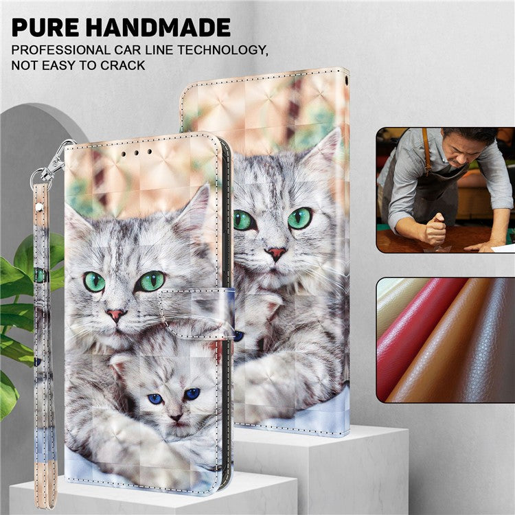 For Google Pixel 7a PU Leather Stand Wallet Shockproof Cover 3D Pattern Printing Phone Case - Two Cats