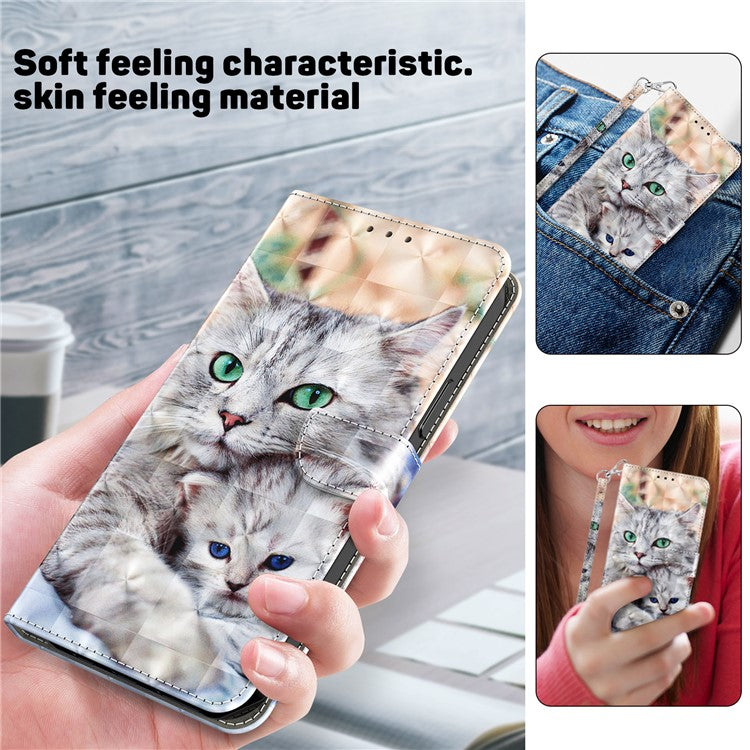 For Google Pixel 7a PU Leather Stand Wallet Shockproof Cover 3D Pattern Printing Phone Case - Two Cats