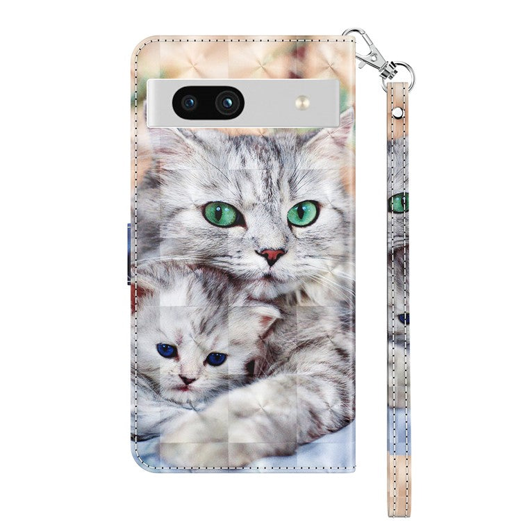 For Google Pixel 7a PU Leather Stand Wallet Shockproof Cover 3D Pattern Printing Phone Case - Two Cats