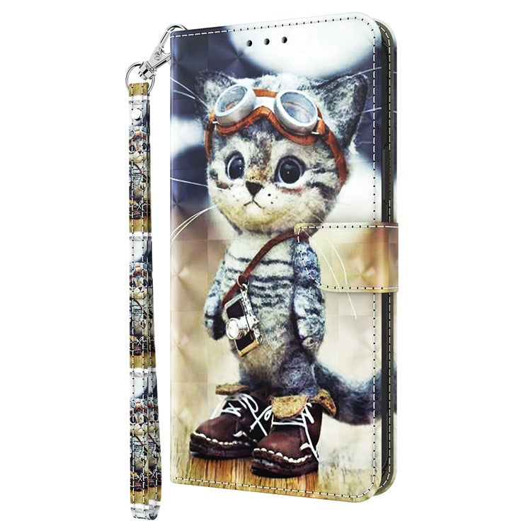 For Google Pixel 7a PU Leather Stand Wallet Shockproof Cover 3D Pattern Printing Phone Case - Standing Cat