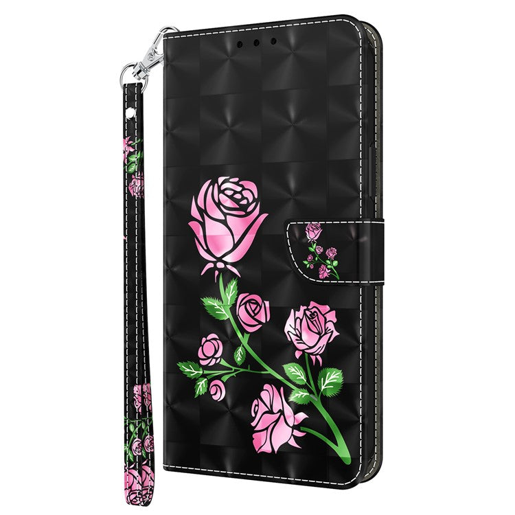 For Google Pixel 7a PU Leather Stand Wallet Shockproof Cover 3D Pattern Printing Phone Case - Rose Flower