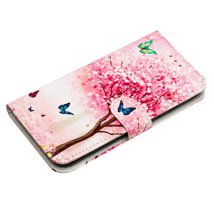 For Samsung Galaxy S23 Pattern Printing Shockproof Phone Case Folding Stand Leather Wallet Cover - Cherry Blossoms Tree