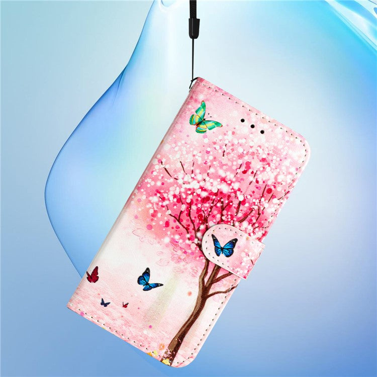 For Samsung Galaxy S23 Pattern Printing Shockproof Phone Case Folding Stand Leather Wallet Cover - Cherry Blossoms Tree