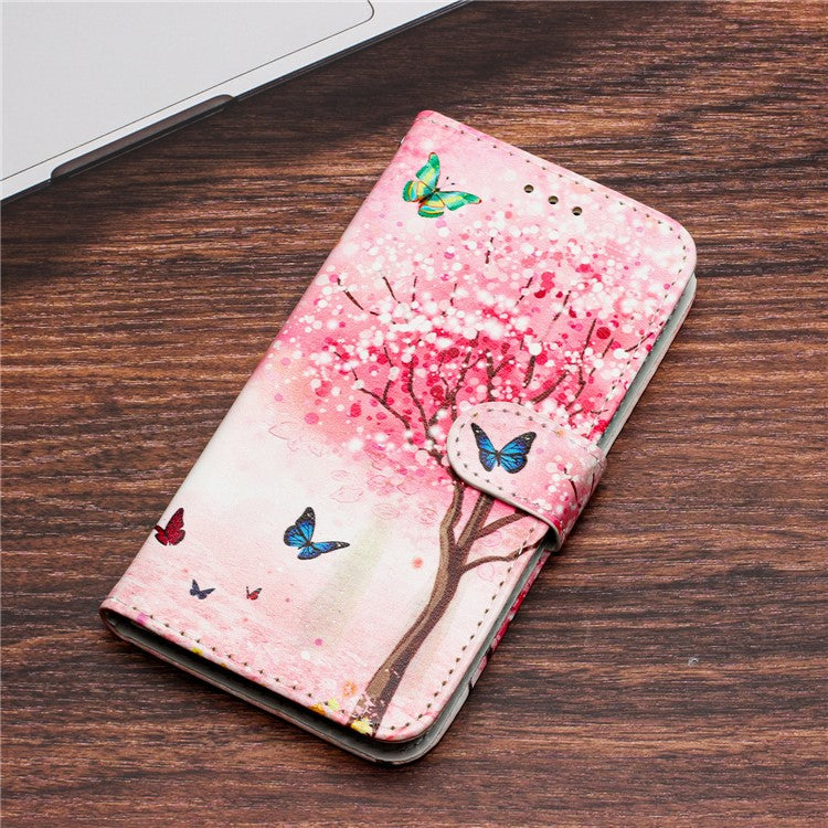 For Samsung Galaxy S23 Pattern Printing Shockproof Phone Case Folding Stand Leather Wallet Cover - Cherry Blossoms Tree