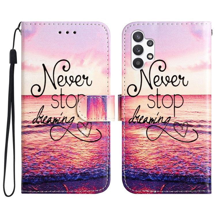 For Samsung Galaxy A32 5G PU Leather Wallet Cover Stand Pattern Printing Flip Phone Case - Never Stop Dreaming