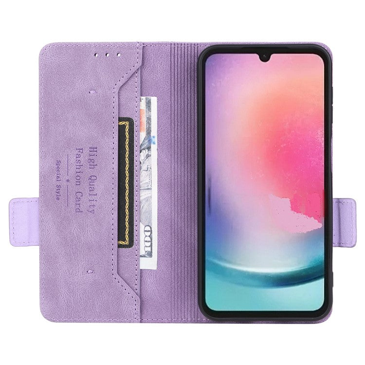 For Samsung Galaxy A24 4G (162.1 x 77.6 x 8.3mm) Cell Phone Case Hardware Decor PU Leather Stand Wallet Phone Cover - Purple