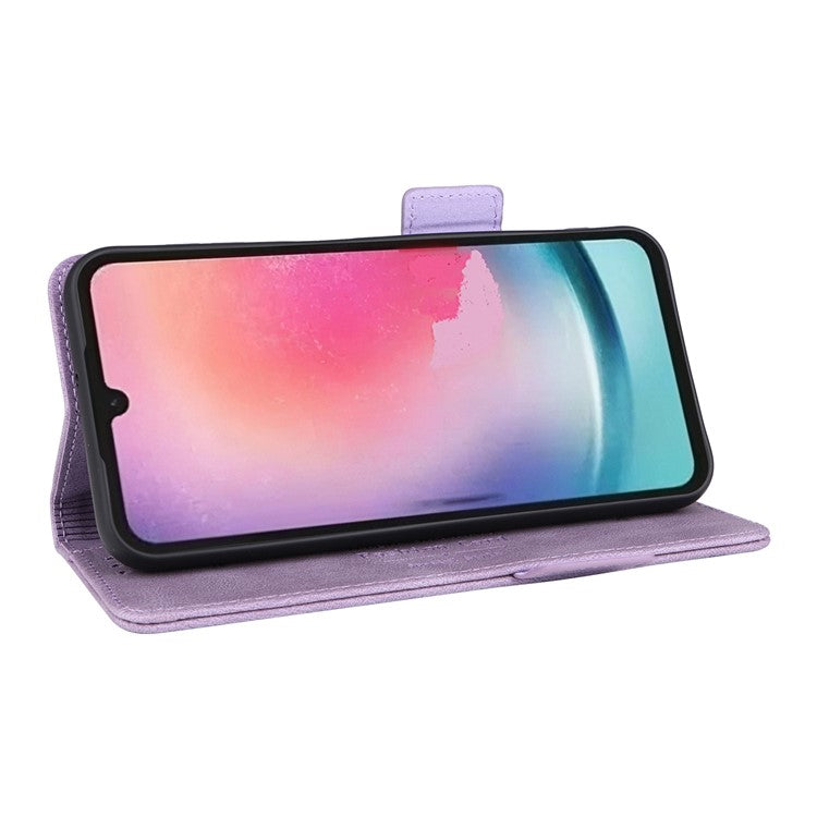 For Samsung Galaxy A24 4G (162.1 x 77.6 x 8.3mm) Cell Phone Case Hardware Decor PU Leather Stand Wallet Phone Cover - Purple